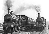 MR 1P 2-4-0 No 279 passes MR 1P 2-4-0 No 19 which is at the head of a one-coach local working on 1st October 1921