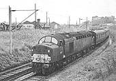 Diesel locomotive D228 Ivernia has just passed Abbey Junction as it sweeps around to join the Trent Valley Line on Sunday 12th September 1965
