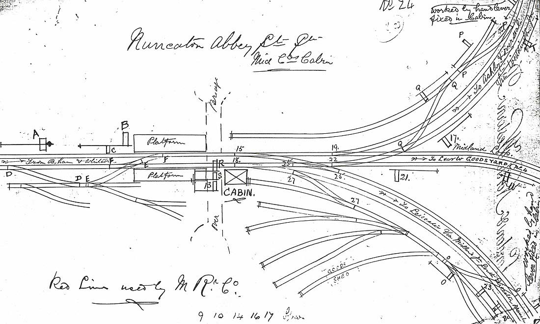 Schematic drawing of the signalling layout of the second station prior to the erection of Abbey Street Junction Signal Box