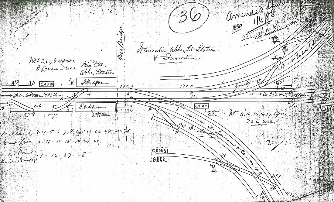  Schematic drawing of the signalling layout of the second station after the erection of Abbey Street Junction Signal Box