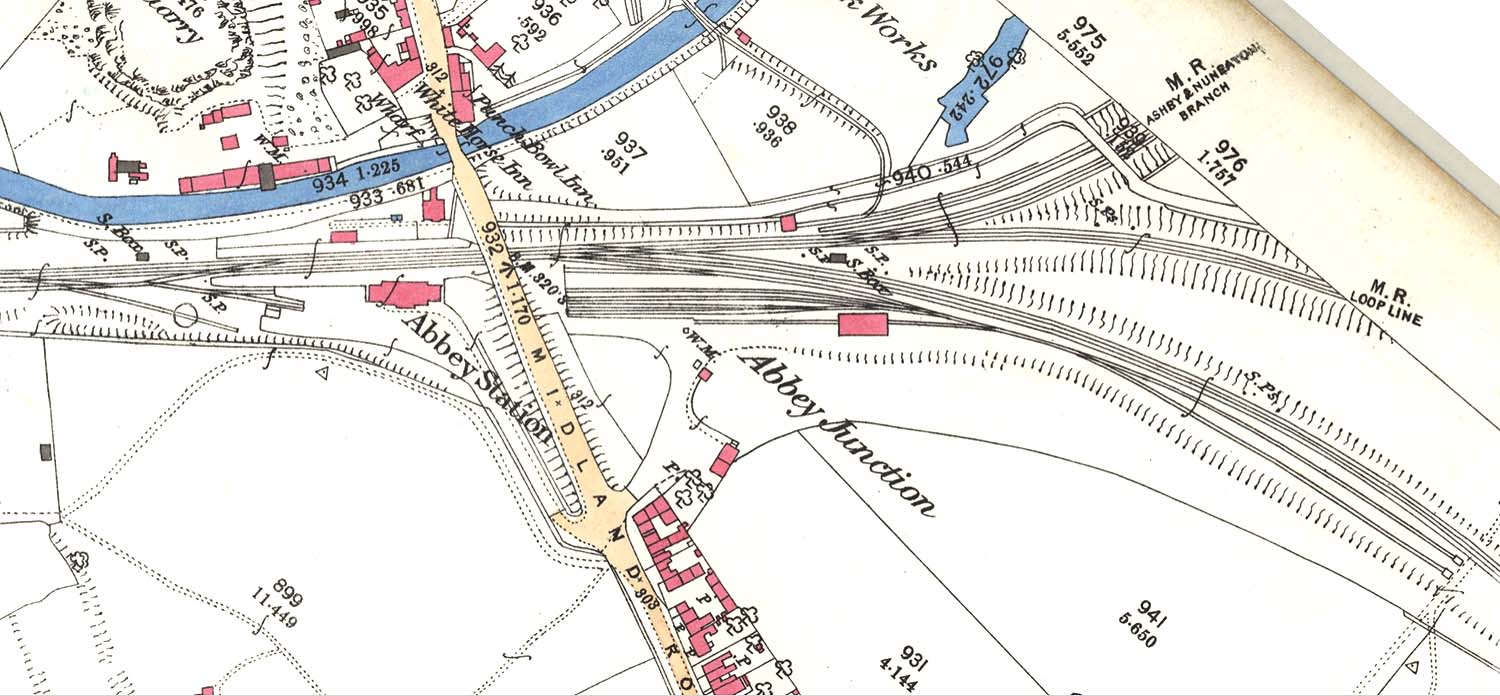 An 1886 25 inch to the mile Ordnance Survey map of Abbey Street station and its goods yard and junction