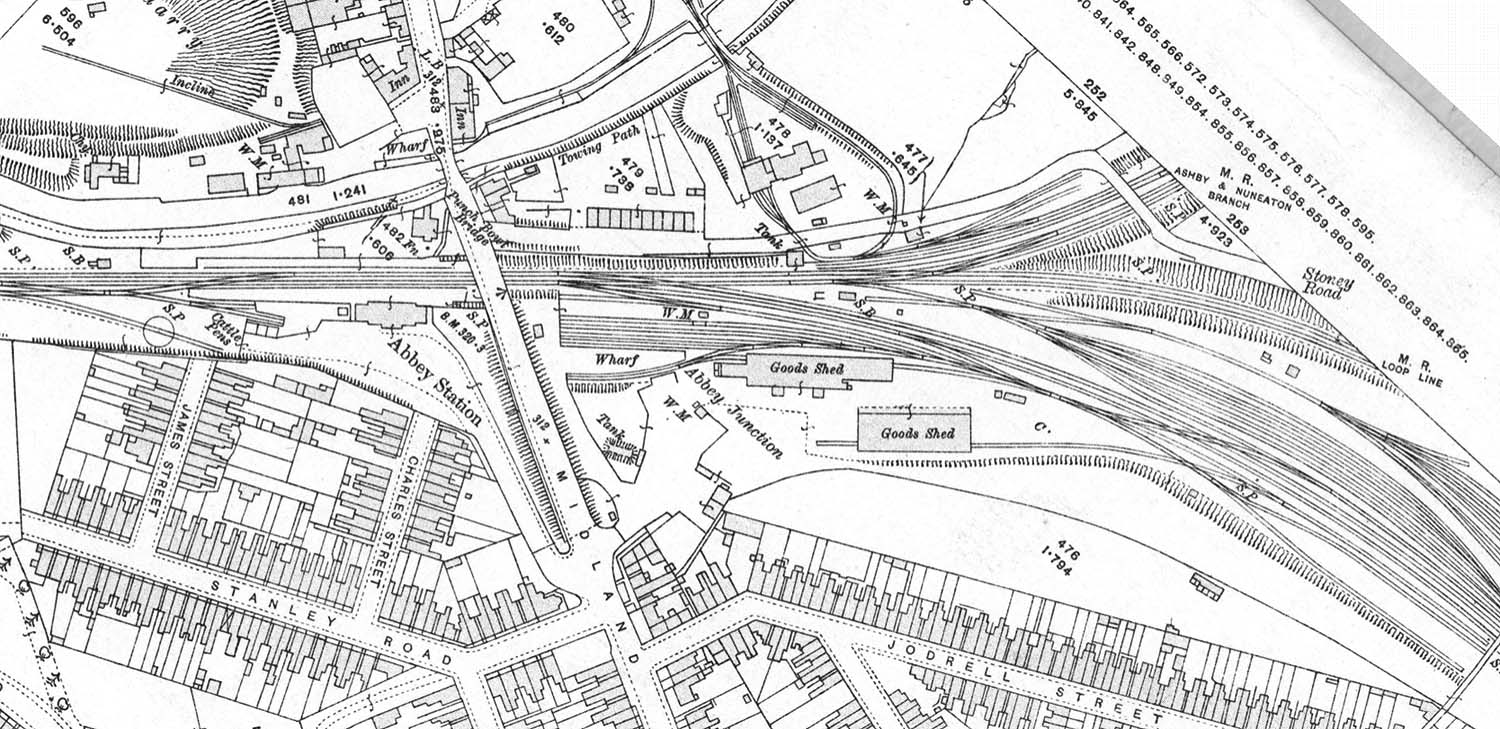 A 1913 25 inch to the mile Ordnance Survey map of Abbey Street station and its goods yard and junction