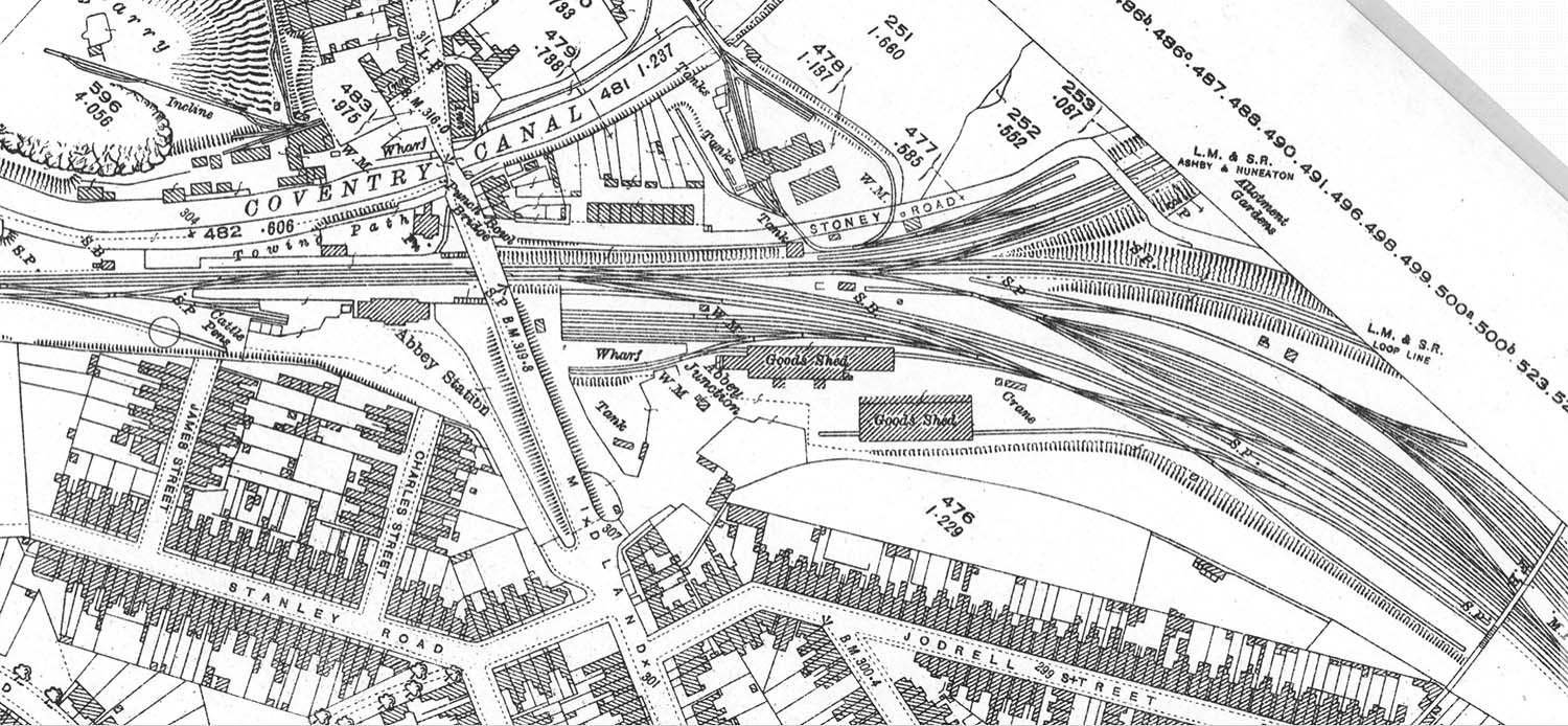 A 1923 25 inch to the mile Ordnance Survey map of Abbey Street station and its goods yard and junction