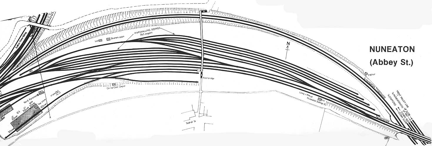 A post 1873 plan of the marshalling sidings, located at the divergence of the two MR routes, controlled from Abbey Junction Sidings Signal Box