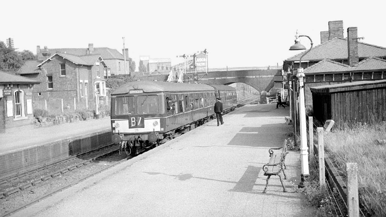 The driver of the two-car Diesel Multiple Unit awaits to depart Abbey Street station with a service to New Street on 4th October 1964