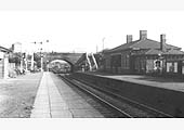 Looking East to Leicester as a Type 4 diesel locomotive stands adjacent to the goods shed in the 1960s