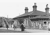 Close up of Abbey Street station's main passenger building and the stairs used to access the road bridge