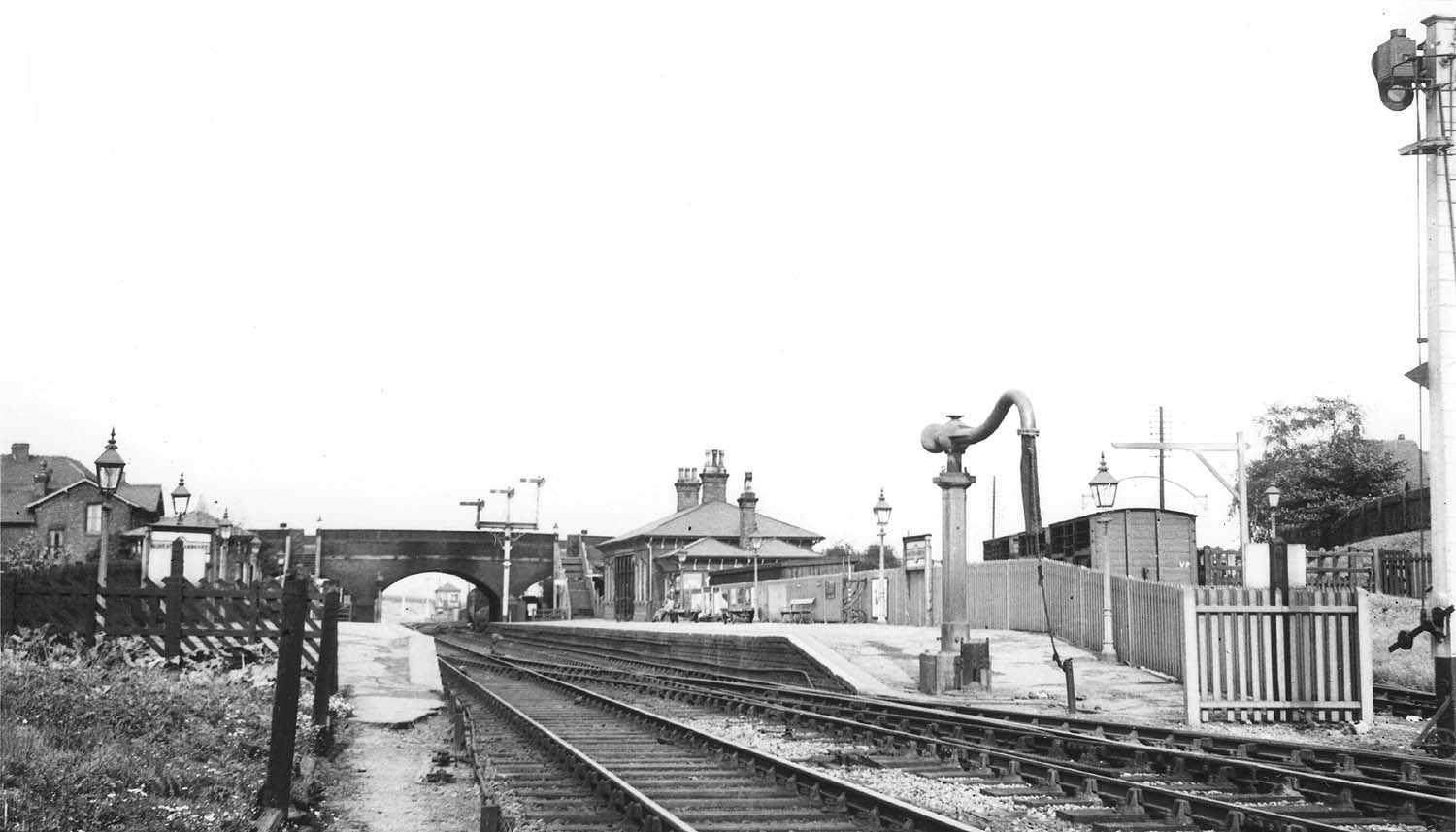 Looking along the up platform from the Birmingham end of Abbey Street station during the 1930s