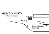 Schematic diagram showing the layout of Redditch locomotive shed and sidings and the northern approaches