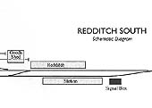 Schematic diagram showing the layout of Redditch station and goods yard and its southern approaches
