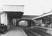 Looking beneath Bromsgrove Road bridge towards Barnt Green with the goods shed seen on the right circa 1962