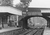 Close up showing the bracket signal with two arms at the Barnt Green end of the up platform