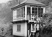 Redditch South Signal Box, located on the up line and south of the station, is seen just prior to its closure