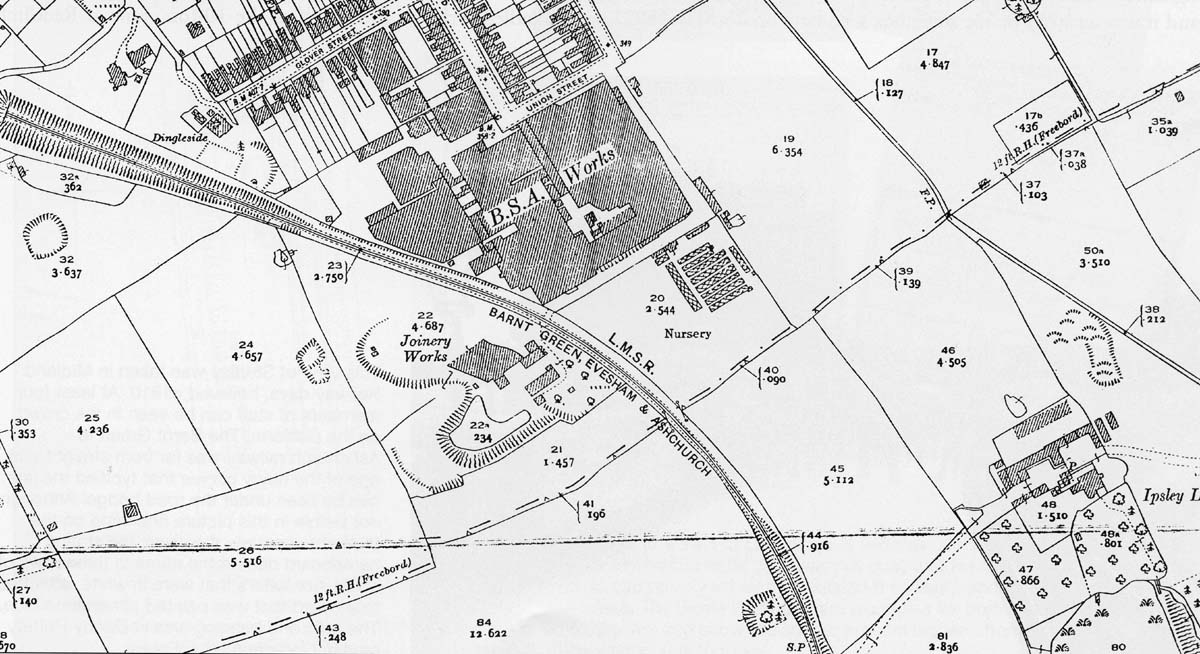 An undated Ordnance Survey map showing how the line curved away south from Redditch towards Alcester
