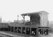 The coaling stage at Redditch which was a very rudimentary structure being built from railway sleepers