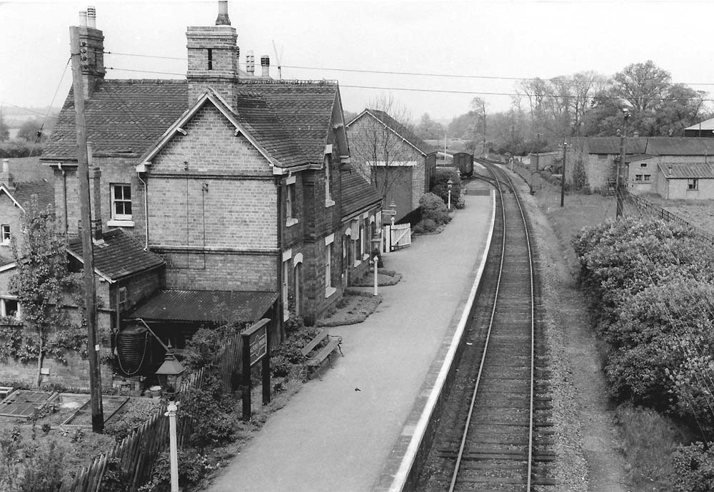 View of Salford Priors station taken from the road bridge located at the Evesham end of the station
