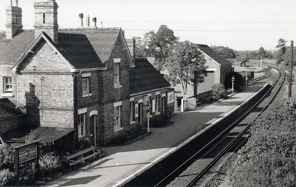 An undated oblique view of Salford Priors station and goods yard as seen from Salford Road overbridge