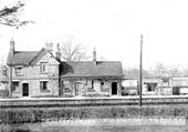 Front elevation of Salford Priors station with the MR style name board still extant and taken from the fields opposite