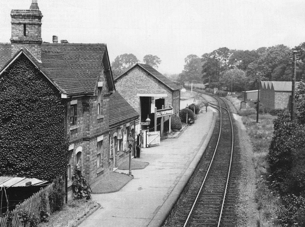 View of Salford Priors station during LMS ownership prior to the replacement of the MR angled station nameboard