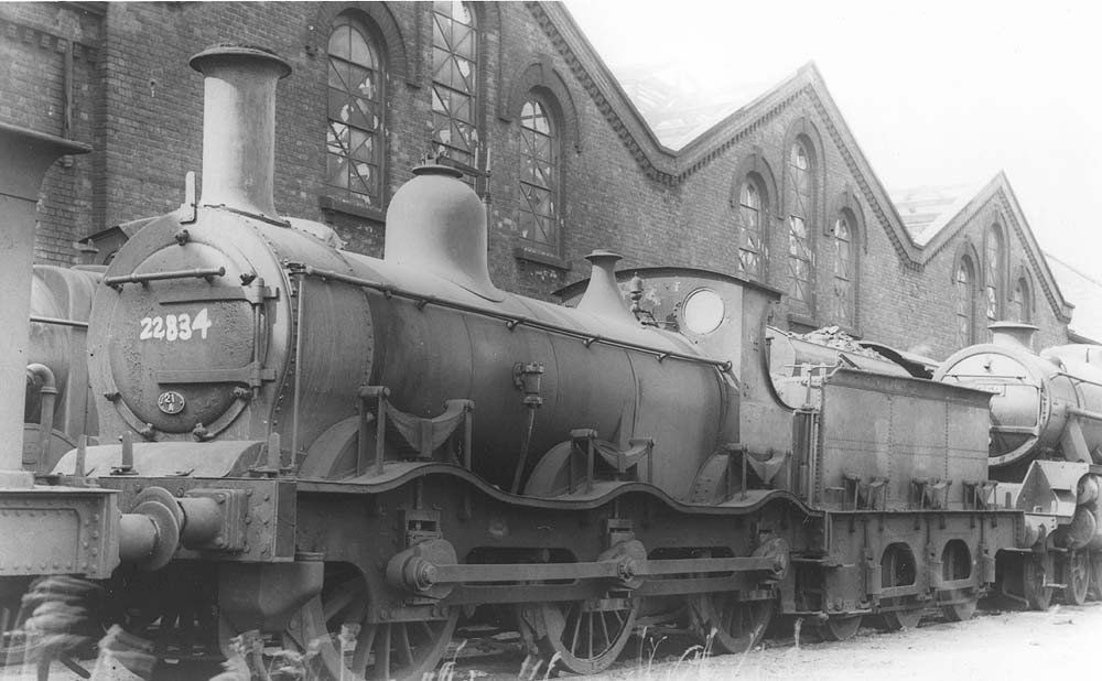 Ex-MR 2F 0-6-0 No 22834, a Kirtley curved outside framed locomotive, is seen with its number crudely painted on the smokebox door
