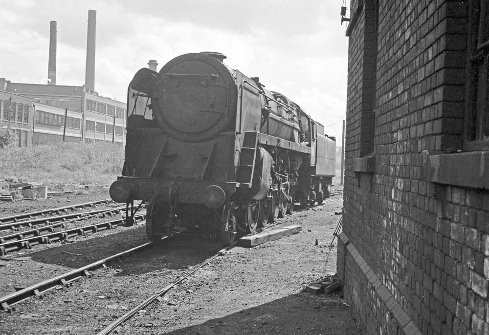British Railways Standard Class 9F 2-10-0 No 92164 stands at the rear of Saltley Depot's No 3 shed after being withdrawn