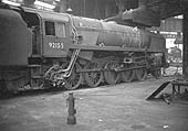 British Railways Standard Class 9F 2-10-0 No 92155 stands 'cold and serviced' around No 3 shed's turntable