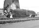 Ex-LMS 5MT 4-6-0 No 45051 stands next to Saltley shed's coaling plant as standby engine for New Street station