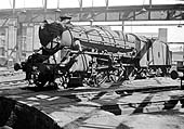 Ex-LMS 5MT 4-6-0 No 45253 stands inside Saltley shed's No 3 roundhouse apparently undergoing maintenance