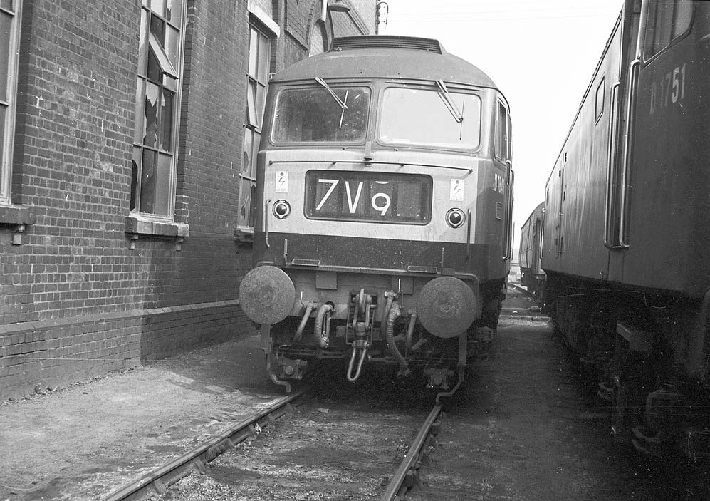 British Railways Type 4 Diesel locomotives D1643 and D1751 are seen standing at the rear of No 3 roundhouse
