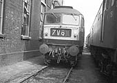 British Railways Type 4 Diesel locomotives D1643 and D1751 are seen standing at the rear of No 3 roundhouse