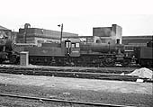 British Railways built 2MT 2-6-0 No 46443 stands in line on the disposal road at Saltley shed