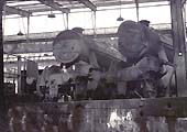 Ex-LMS 8F 2-8-0 No 48529 and classmate No 48538 stand around the turntable inside Saltley's No 3 roundhouse