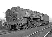 BR Standard Class 9F 2-10-0 No 92134 stands on the road leading into Saltley shed on 25th March 1964