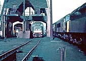 British Railways Sulzer Type 4 diesel locomotive D66 stands beneath Saltley shed's coaling plant