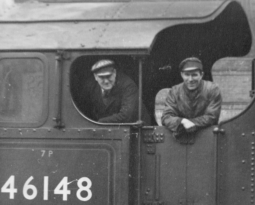 Dave Barrow's uncle poses for the camera on ex-LMS 4-6-0 No 46148 ' The Manchester Regiment'