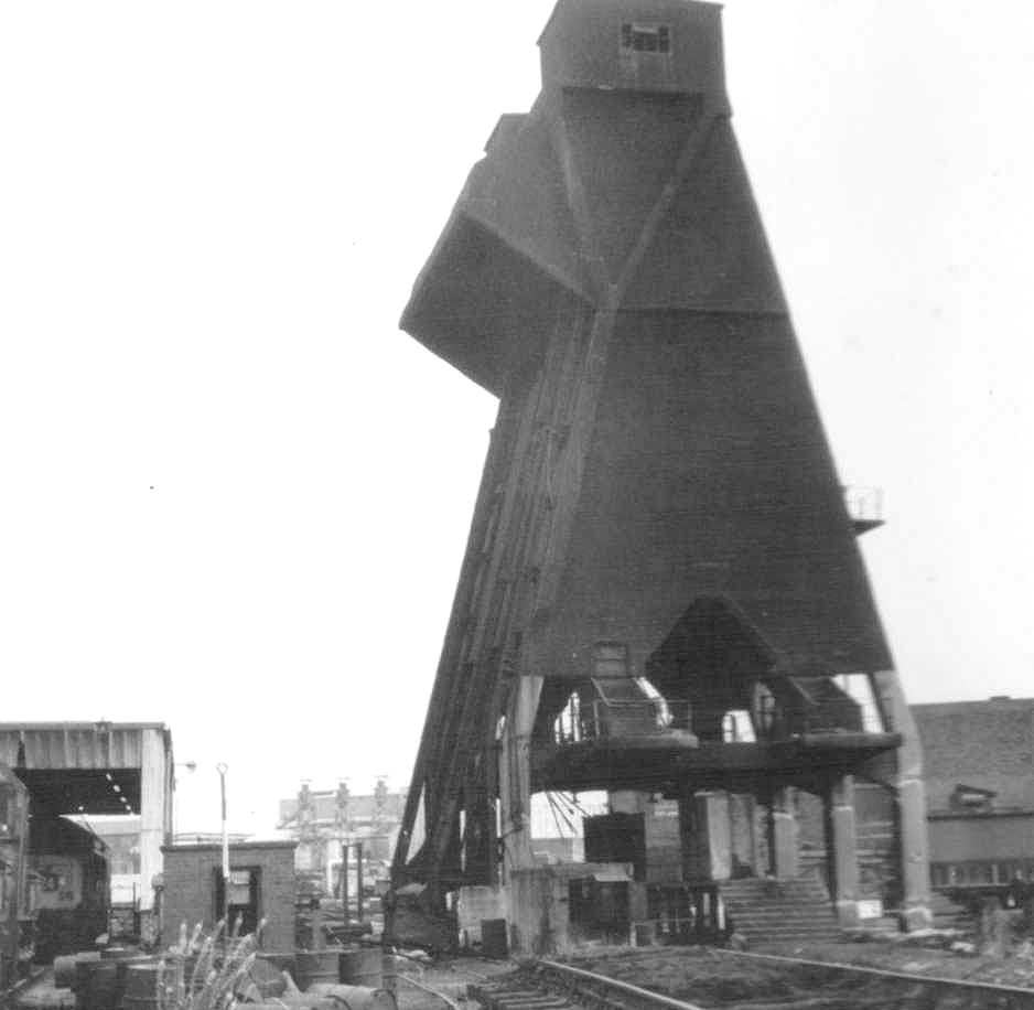 A July 1969 view of Saltley shed's Coaling Station just prior to demolition with sections of track lifted in the foreground