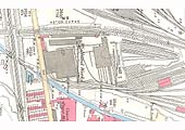 An 1887 Ordnance Survey Map showing the former MR Wagon Works and part of Saltley Shed
