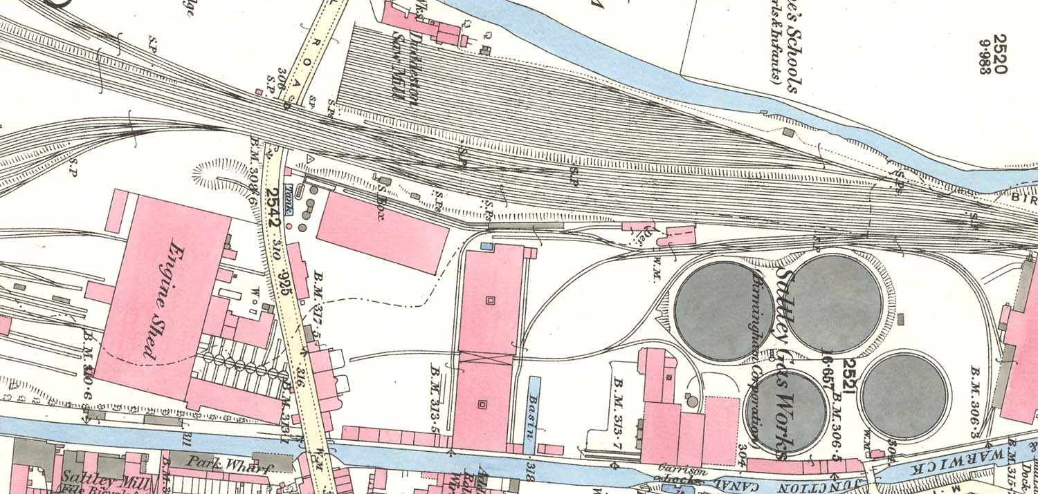 An 1886 Ordnance Survey Map showing part of Saltley Shed and Saltley Gas Works and sidings