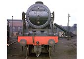 A head-on view of ex-LMS 4-6-0 6P 46132 'The Kings Regiment Liverpool' outside Saltley No 3 shed in May 1962