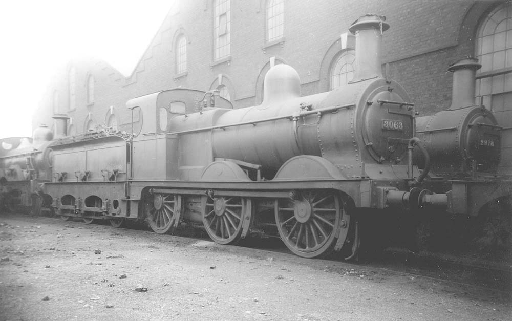 Ex-MR 2F 0-6-0s No 3063 and No 2978, both members of MR's 1357 class, are seen stored alongside Saltley No 3 roundhouse