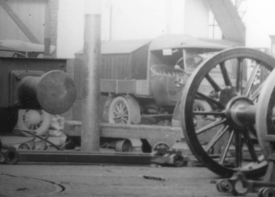 Close up showing the small pick-up truck in the corner of the fitting shop a portent of the future as the fitting shop was converted to maintain road lorries