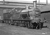 Ex-MR 2F 0-6-0 No 3677 is seen standing alongside the rear of the weighing office in front of Saltley No 3 roundhouse