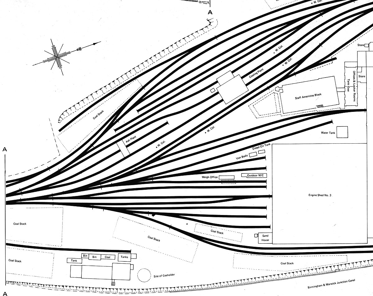 Close up showing Saltley Engine shed No 1 and No 2 which were located to the rear of No 3 shed and the Road Motor Repair Shop and store on the right