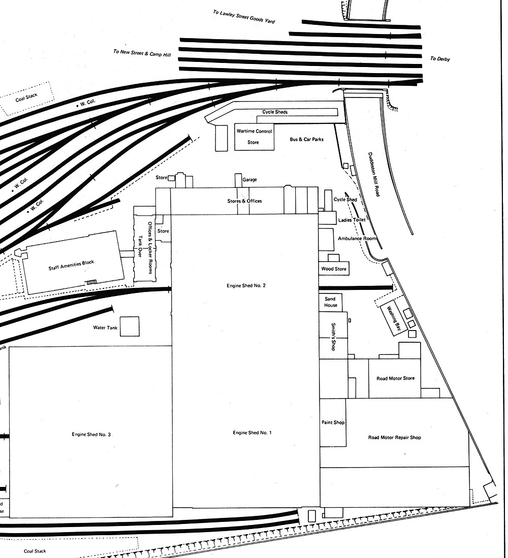 Close up showing the main access and departure roads to the shed which could also access the mechanical coaling and ash plant for quicker disposal