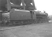 LMS 5MT 4-6-0 No 4920 is seen passing alongside Saltley's coaling tower on its way out of the yard having just been coaled