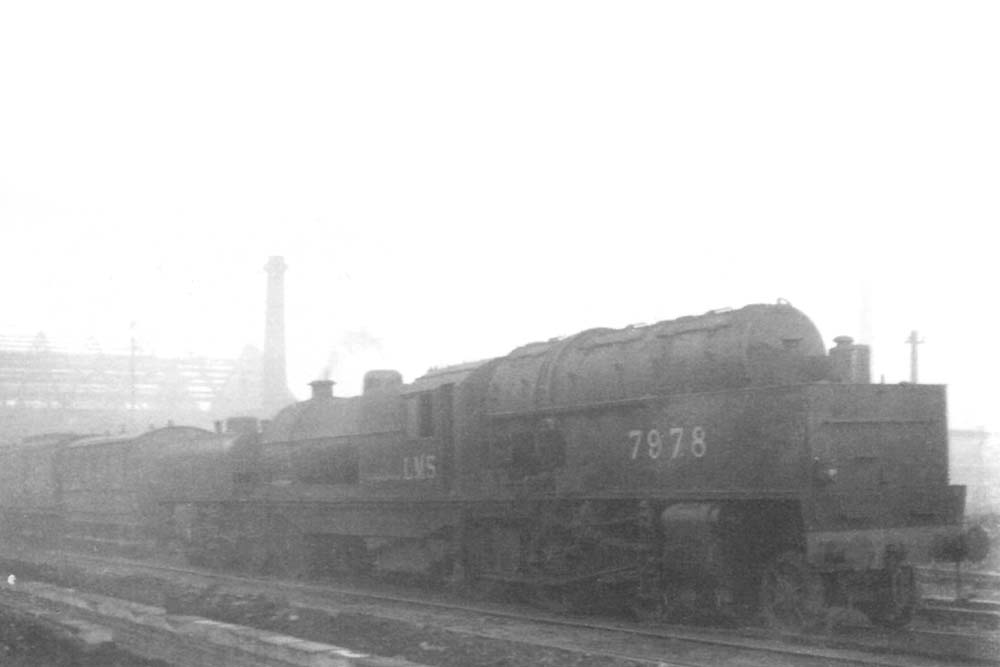 LMS 2-6-0+0-6-2 Garratt No 7978 is seen in steam stabled on one of Saltley shed's stabling roads in front of No 3 roundhouse 30th November 1947