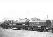 Ex-LMS 2-6-0+0-6-2 Garratt No 47975 is seen stabled with other locomotives on one of Saltley's 'back roads' located next to the Camp Hill lines