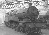 Ex-LMS 4P Compound No 40928 is seen standing inside of one of Saltley shed's roundhouses coaled and watered for its next trip
