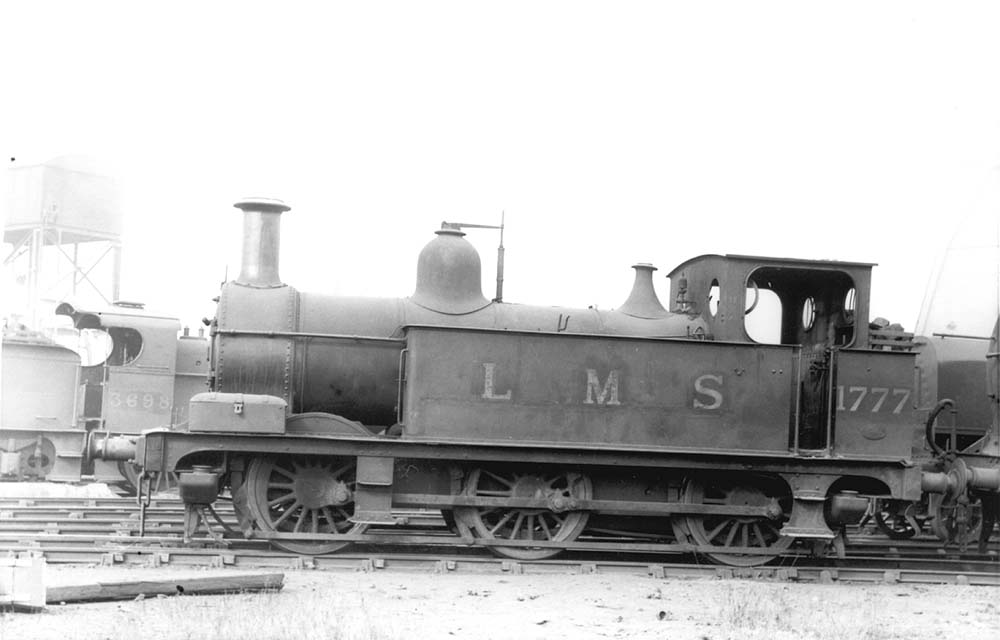 Ex-MR 1F 0-6-0 No 1777, still retaining its original boiler fittings, is seen standing 'cold' on one of Saltley shed's stabling roads ready for the next day's duties