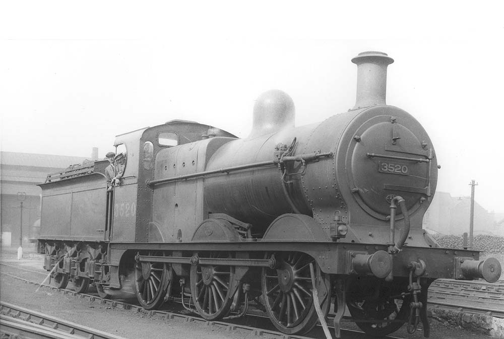 Ex-MR 3F 0-6-0 No 3520, another member of the MR's 1873 class, is seen leaving Saltley shed ready for a class J trip on 2nd July 1938